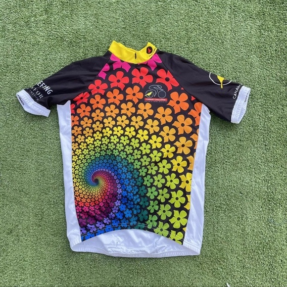 PACTIMO cycling jersey men's Large Rainbow Colorful Stanford Canary Activewear - Picture 1 of 7